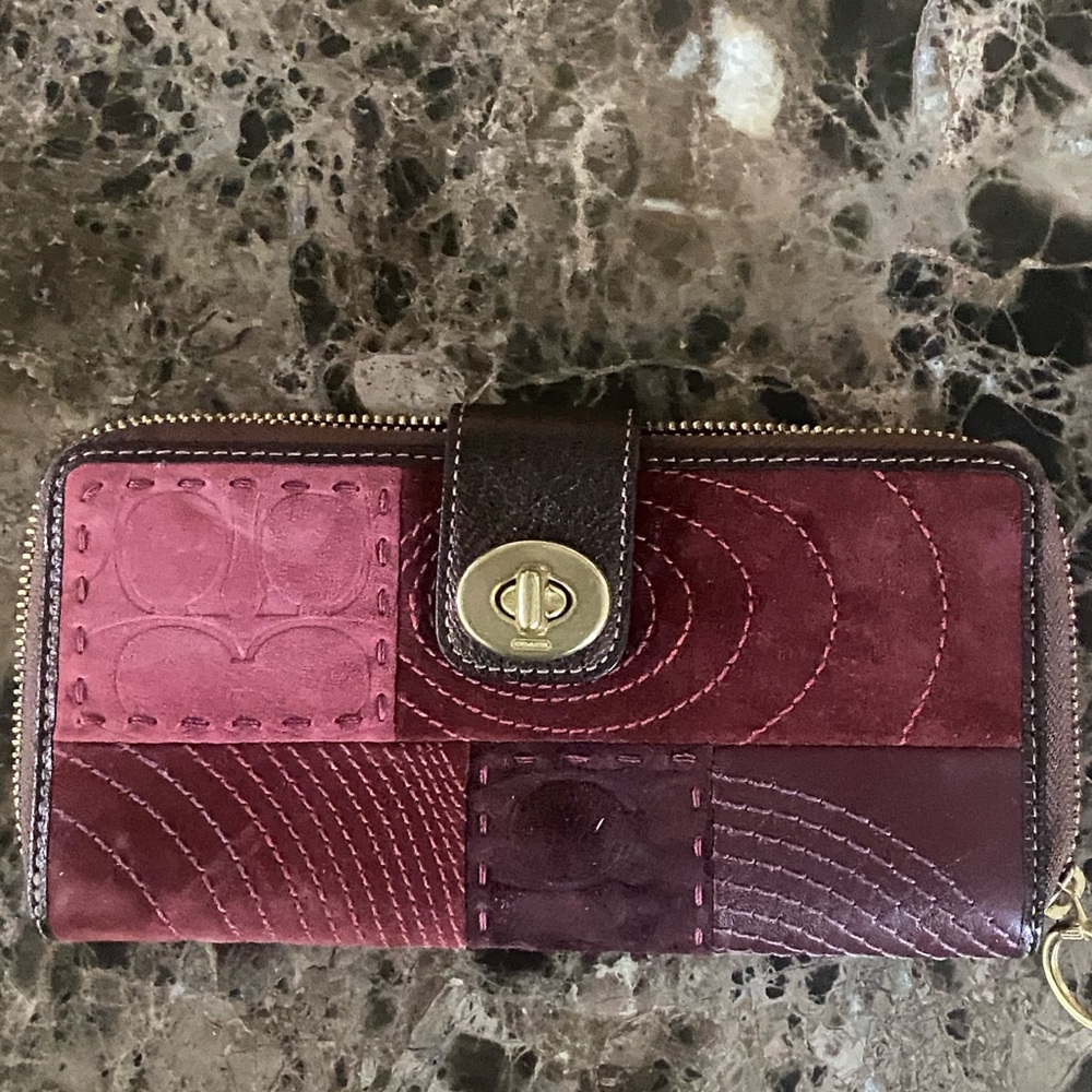 Coach Burgundy and Pink Patchwork Wallet